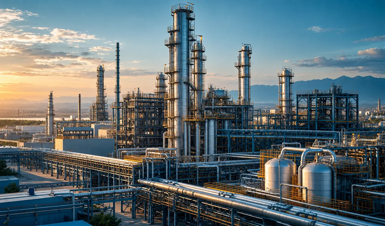 Illustrative image for the EPC section: an industrial complex at sunset